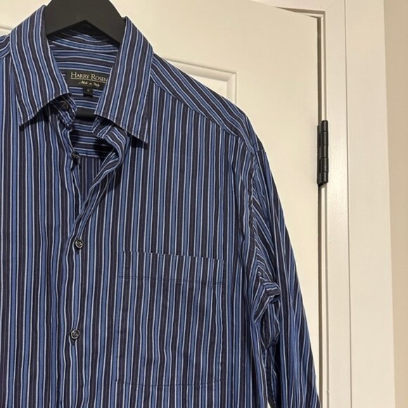 Harry Rosen Men’s Blue Pinstripe 100% Cotton Button Down Shirt Size Large - Picture 6 of 10